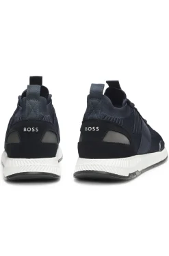 Trainers with knitted uppers and suede trims