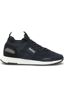 Trainers with knitted uppers and suede trims