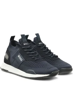 Trainers with knitted uppers and suede trims