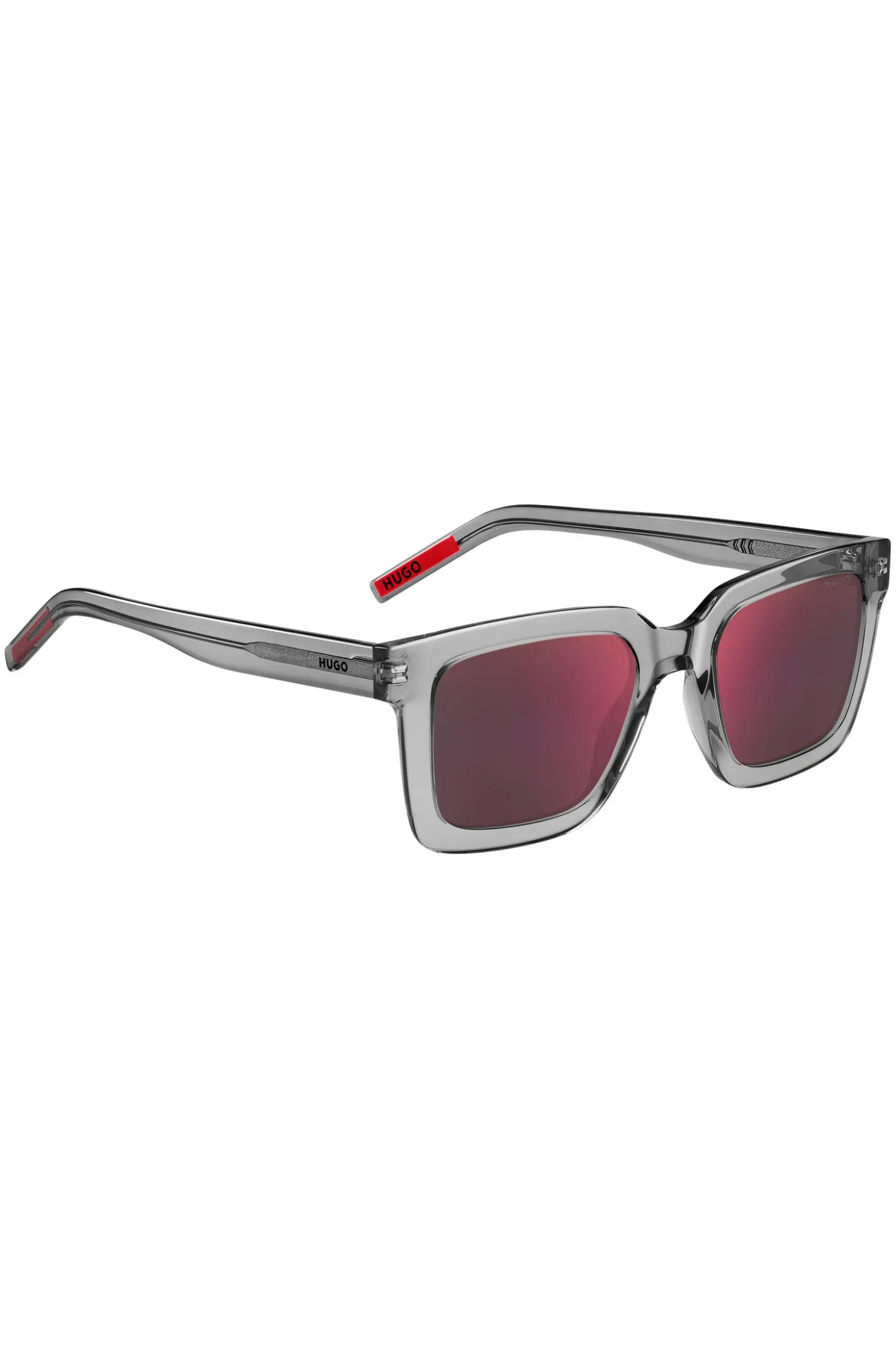 Transparent-acetate sunglasses with red lenses