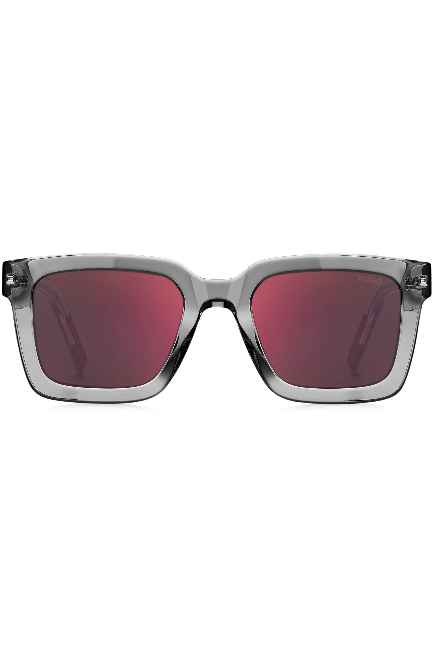 Transparent-acetate sunglasses with red lenses