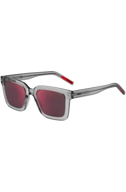 Transparent-acetate sunglasses with red lenses