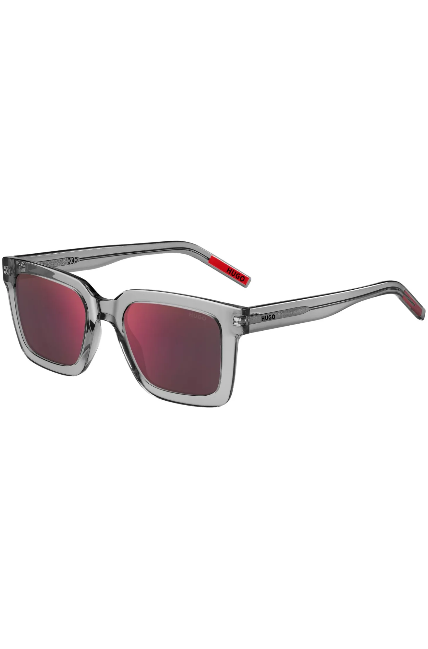 Transparent-acetate sunglasses with red lenses