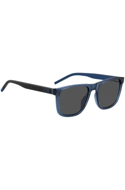 Transparent-blue sunglasses with patterned temples
