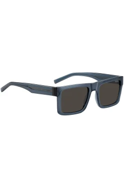 Transparent-blue sunglasses with grey lenses