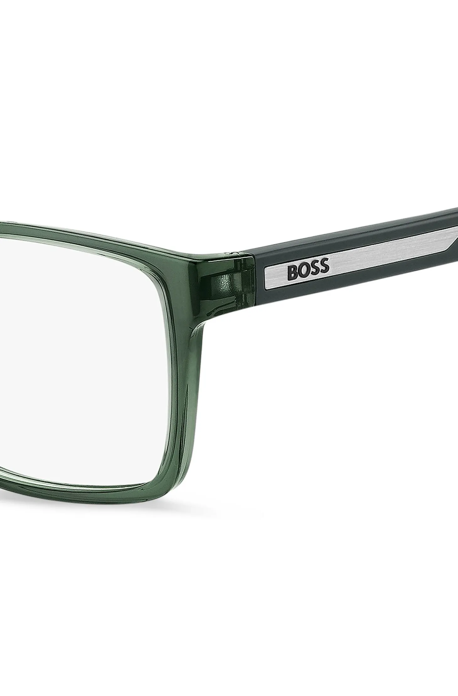 Transparent-green optical frames with logo plaque