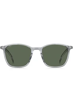 Transparent-grey sunglasses with temple logo
