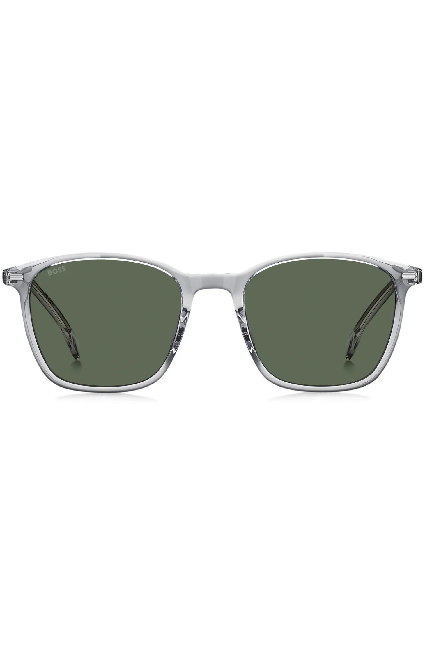 Transparent-grey sunglasses with temple logo