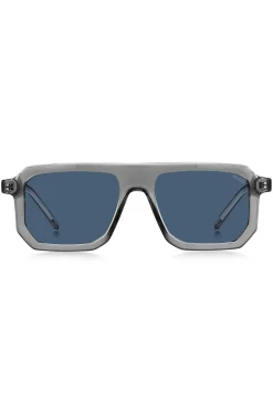 Transparent-grey sunglasses with blue lenses