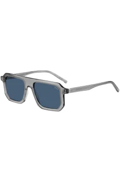 Transparent-grey sunglasses with blue lenses