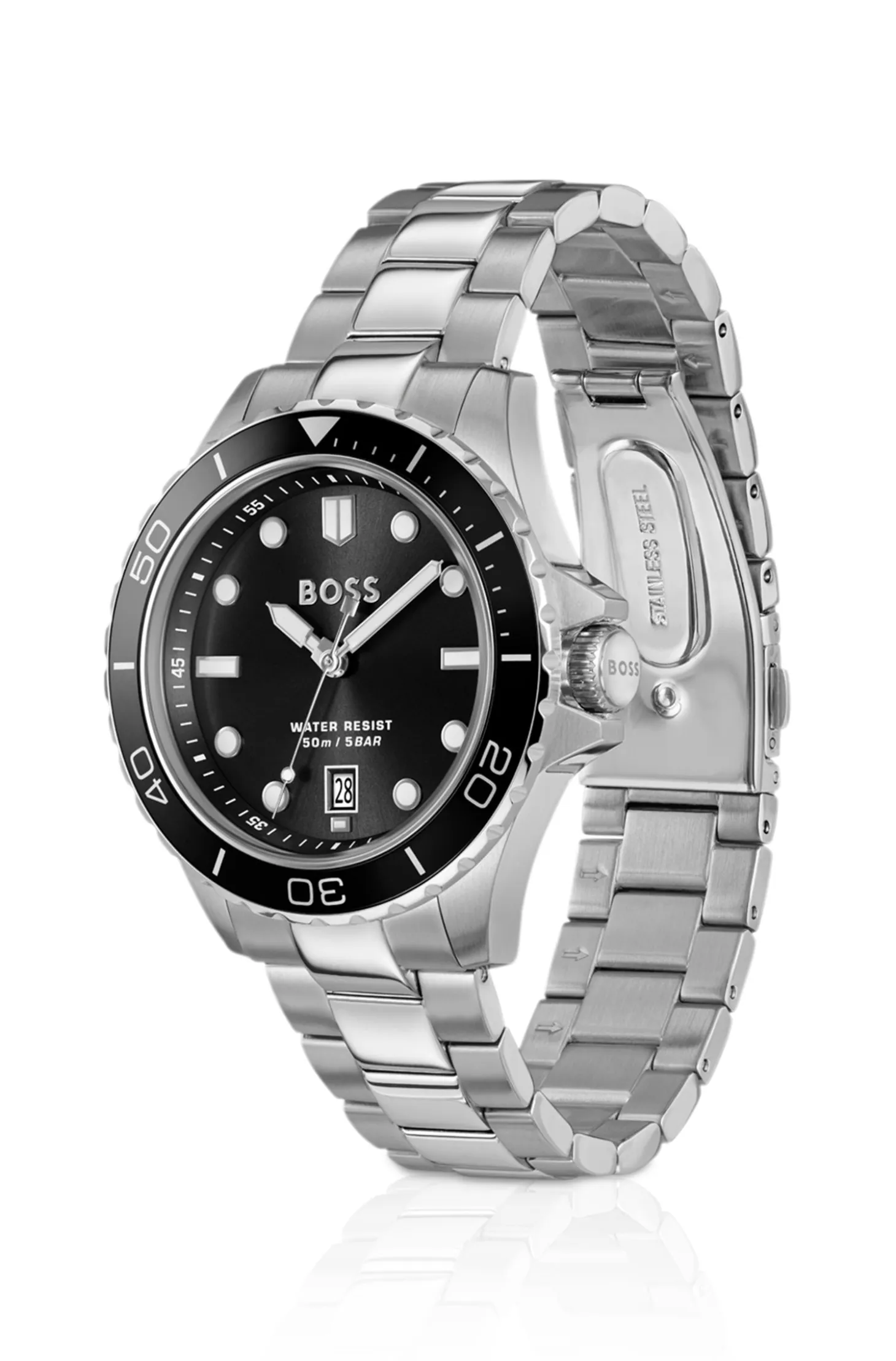 TROPER SPORT Black-dial watch with steel bracelet
