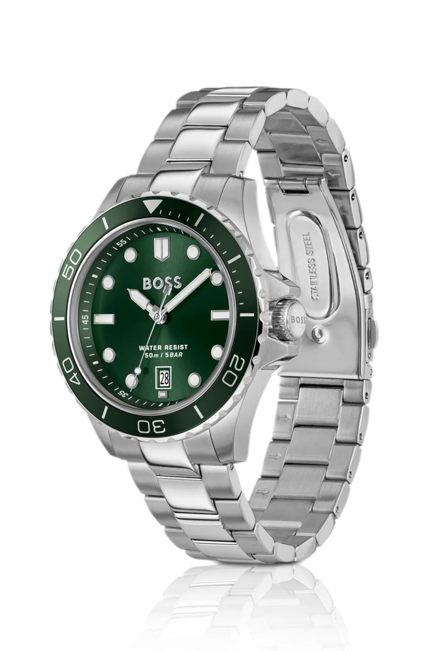 TROPER SPORT Green-dial watch with steel bracelet