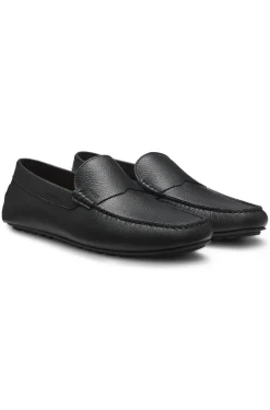 Tumbled-leather loafers with driver sole