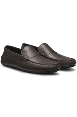 Tumbled-leather loafers with driver sole