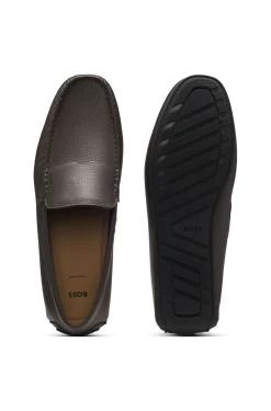 Tumbled-leather loafers with driver sole