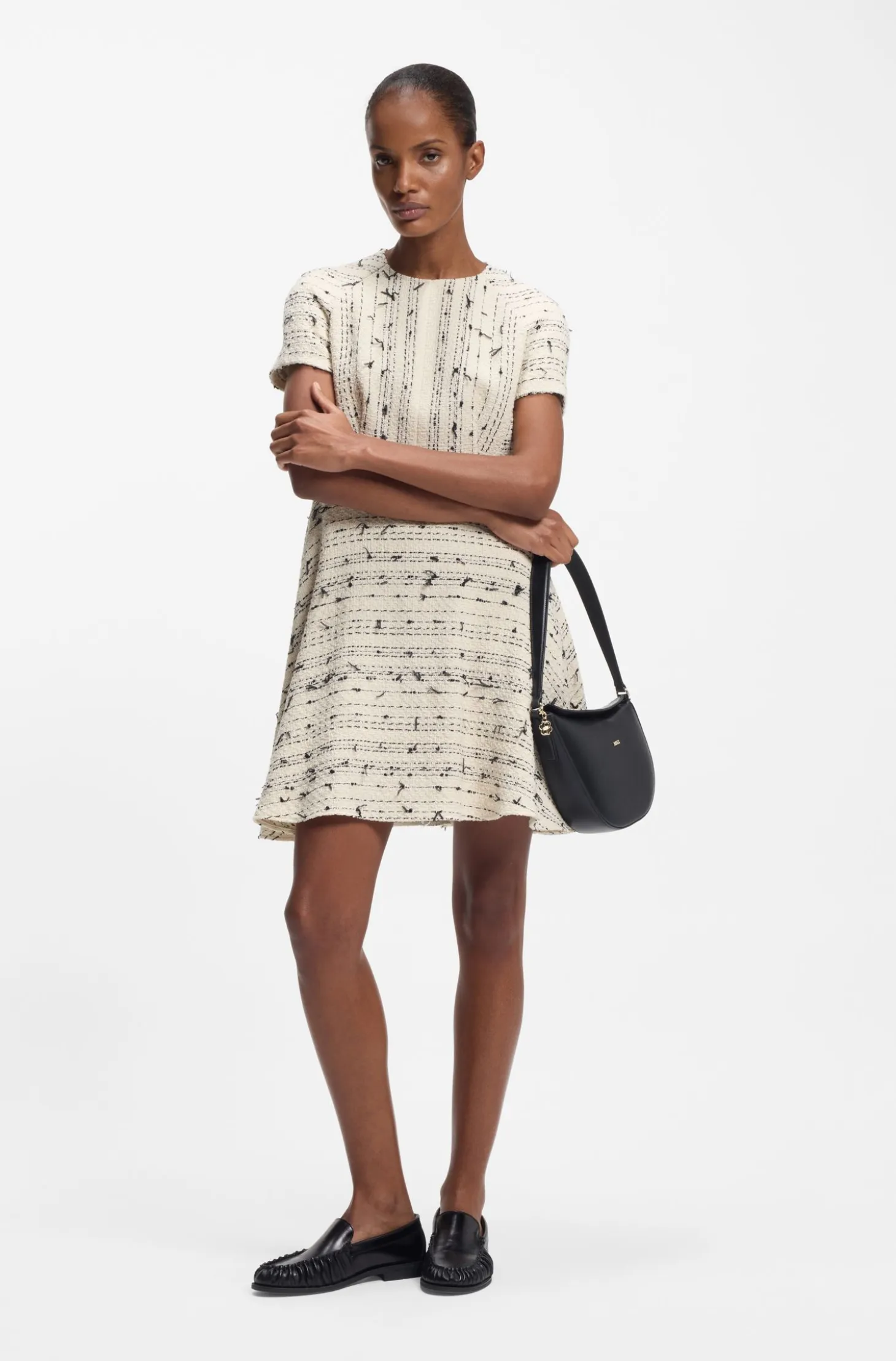 Tweed-striped dress in a cotton blend