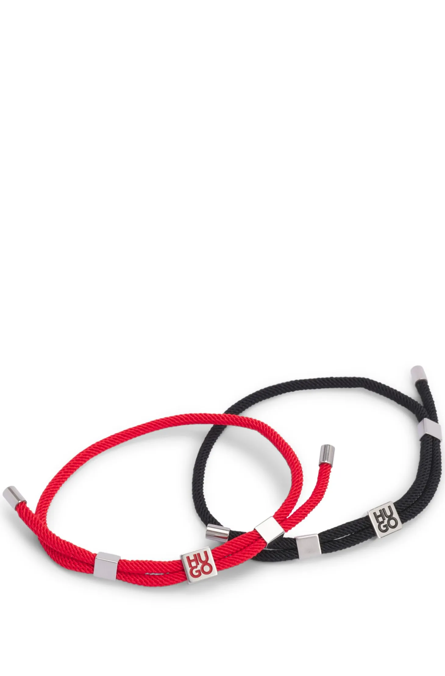 Two-pack of cord cuffs with logo plaques