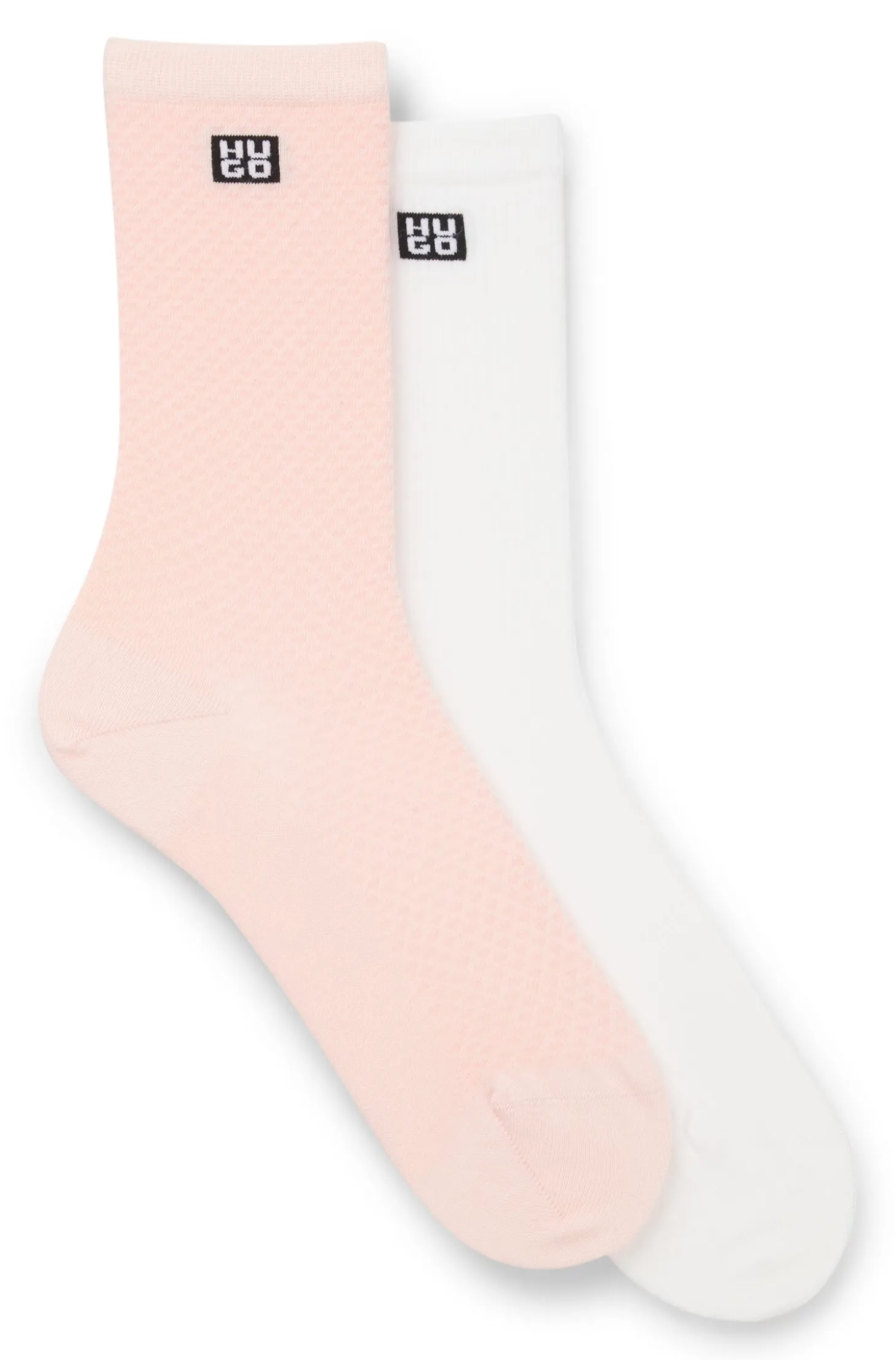 Two-pack of regular-length socks with stacked logos