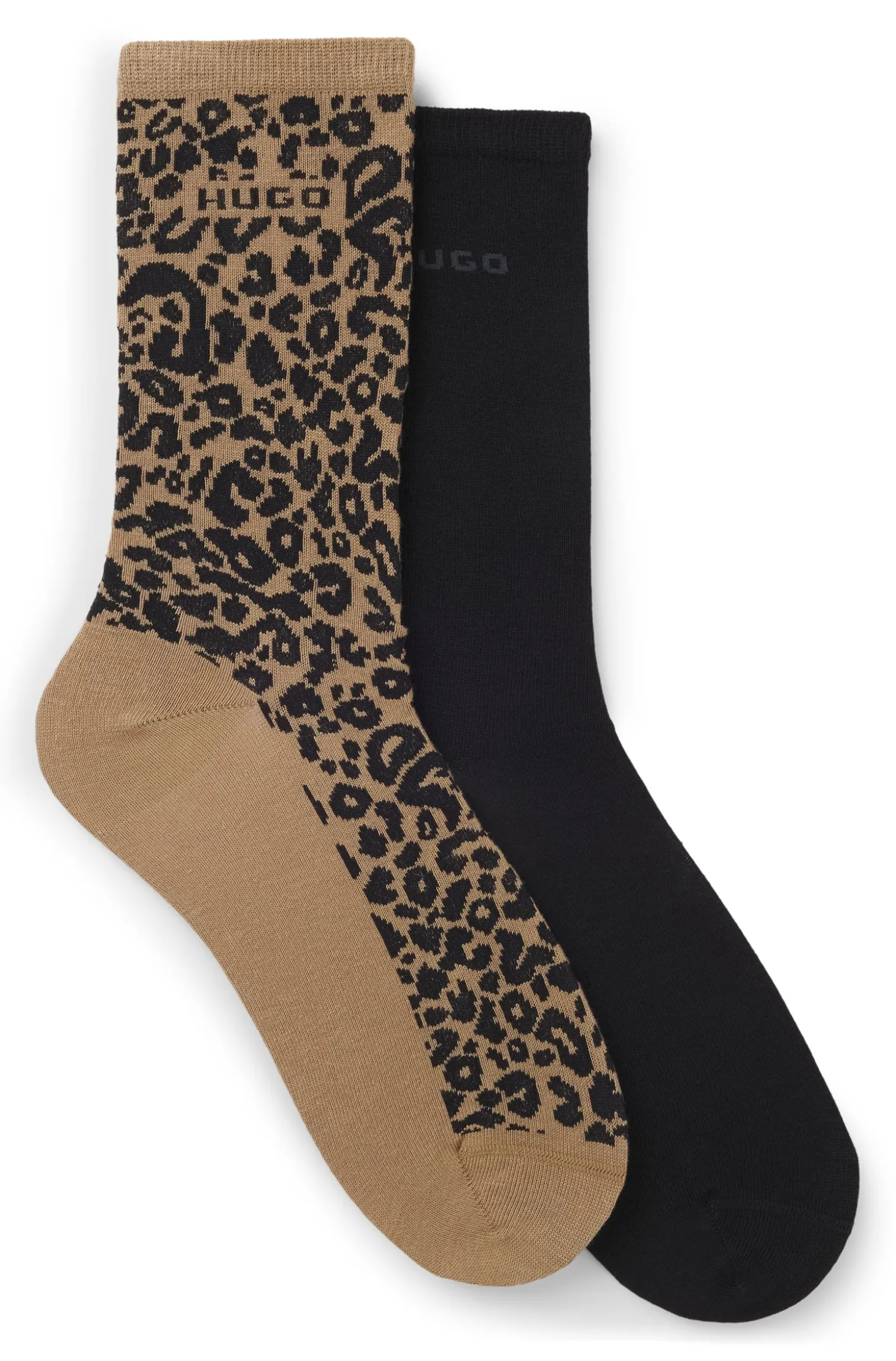 Two-pack of regular-length socks with leopard details