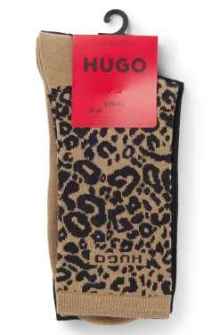 Two-pack of regular-length socks with leopard details