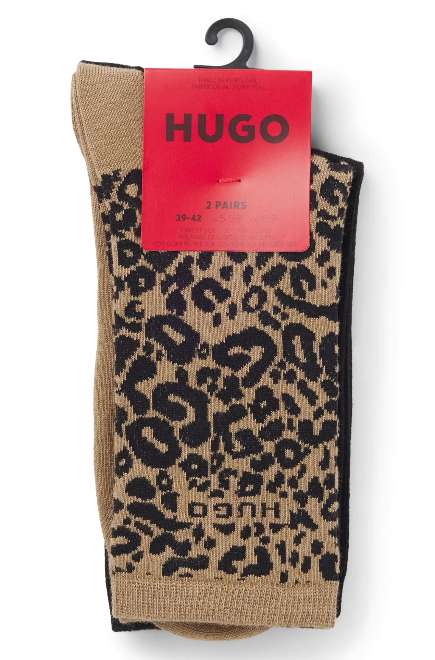 Two-pack of regular-length socks with leopard details