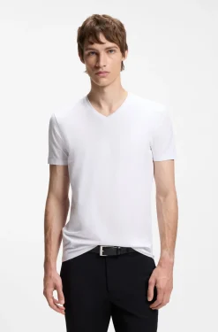 Two-pack of V-neck T-shirts in stretch cotton