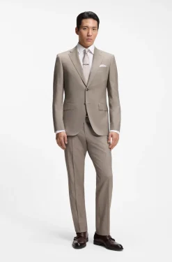 Two-piece regular-fit suit in melange stretch wool