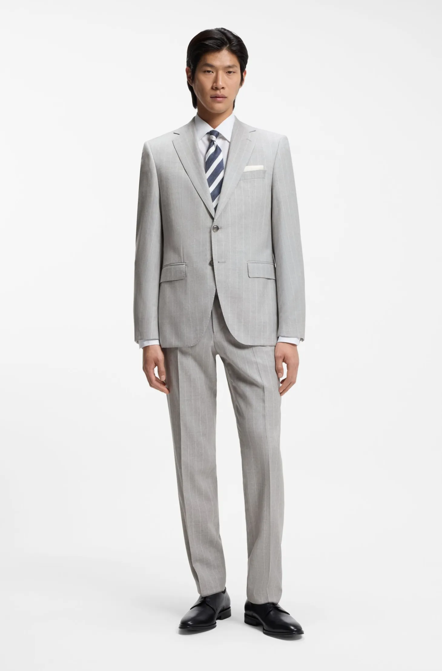 Two-piece regular-fit suit in striped virgin wool