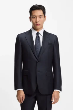 Two-piece regular-fit suit in virgin wool and silk