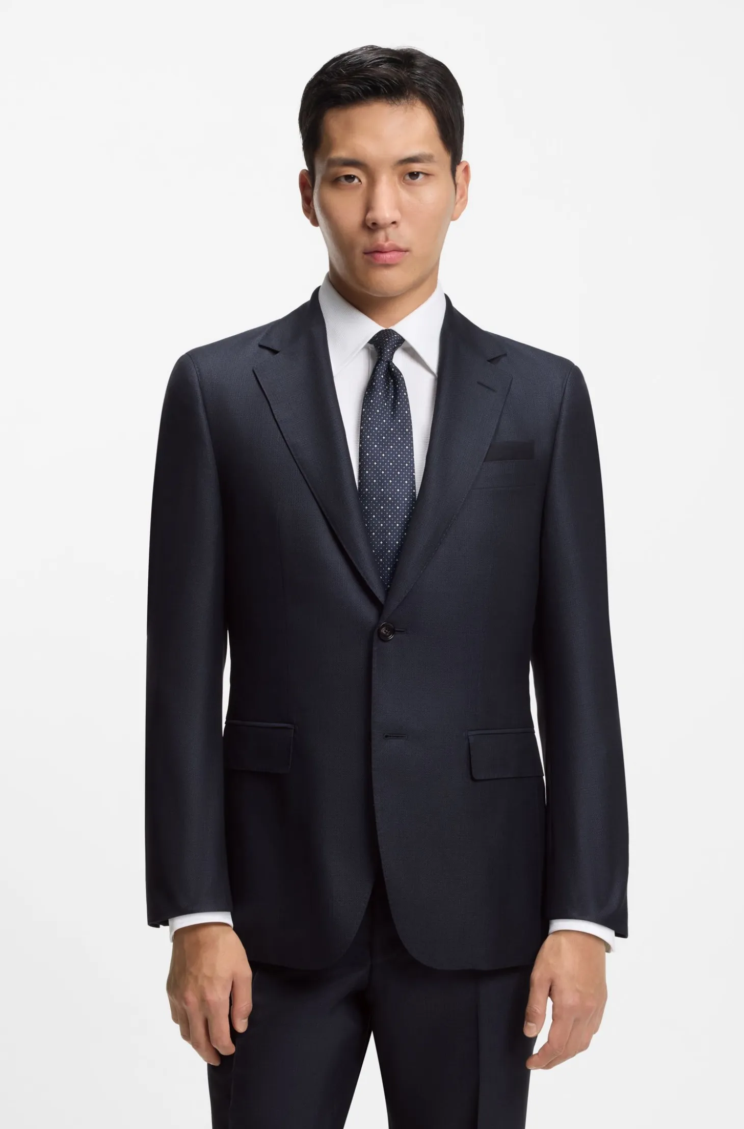 Two-piece regular-fit suit in virgin wool and silk