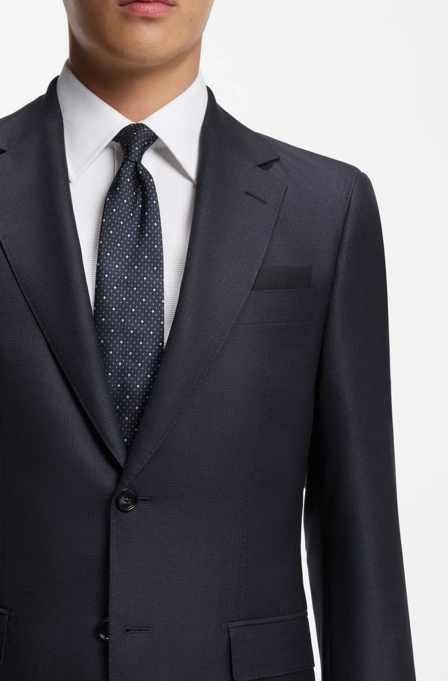 Two-piece regular-fit suit in virgin wool and silk