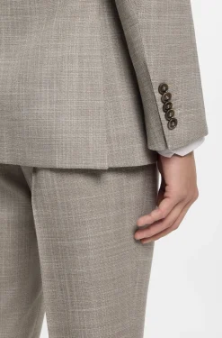 Two-piece slim-fit suit in a patterned wool-silk blend