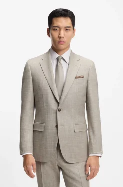 Two-piece slim-fit suit in a patterned wool-silk blend