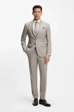 Two-piece slim-fit suit in a patterned wool-silk blend