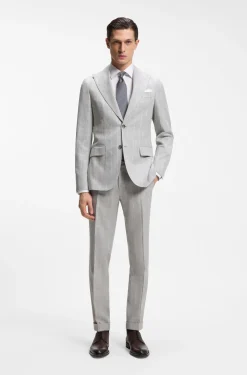 Two-piece slim-fit suit in cotton and virgin wool