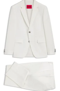 Two-piece slim-fit suit in cotton and linen