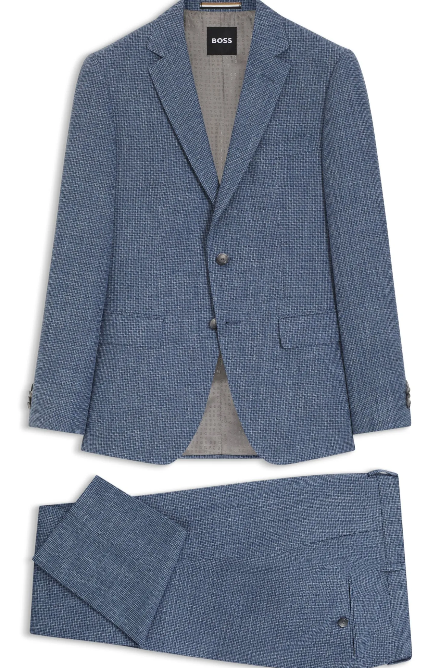 Two-piece slim-fit suit in cotton and virgin wool