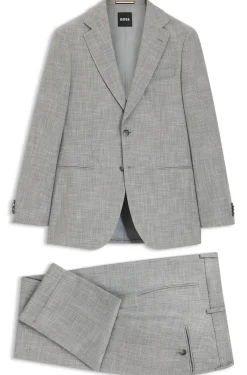 Two-piece slim-fit suit in cotton and virgin wool