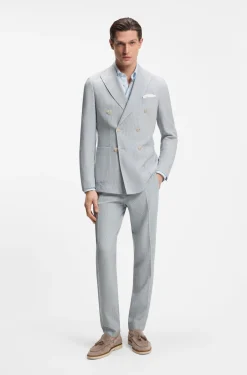 Two-piece slim-fit suit in stretch seersucker fabric