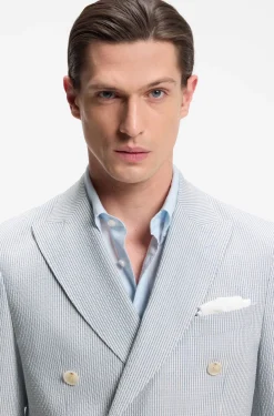 Two-piece slim-fit suit in stretch seersucker fabric