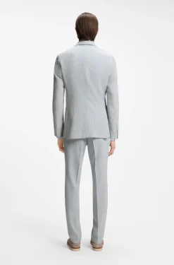 Two-piece slim-fit suit in stretch seersucker fabric