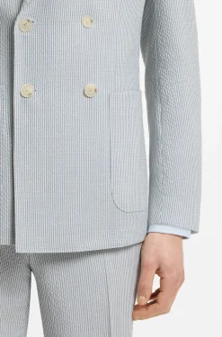 Two-piece slim-fit suit in stretch seersucker fabric