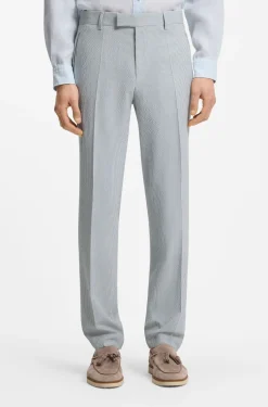 Two-piece slim-fit suit in stretch seersucker fabric