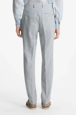 Two-piece slim-fit suit in stretch seersucker fabric