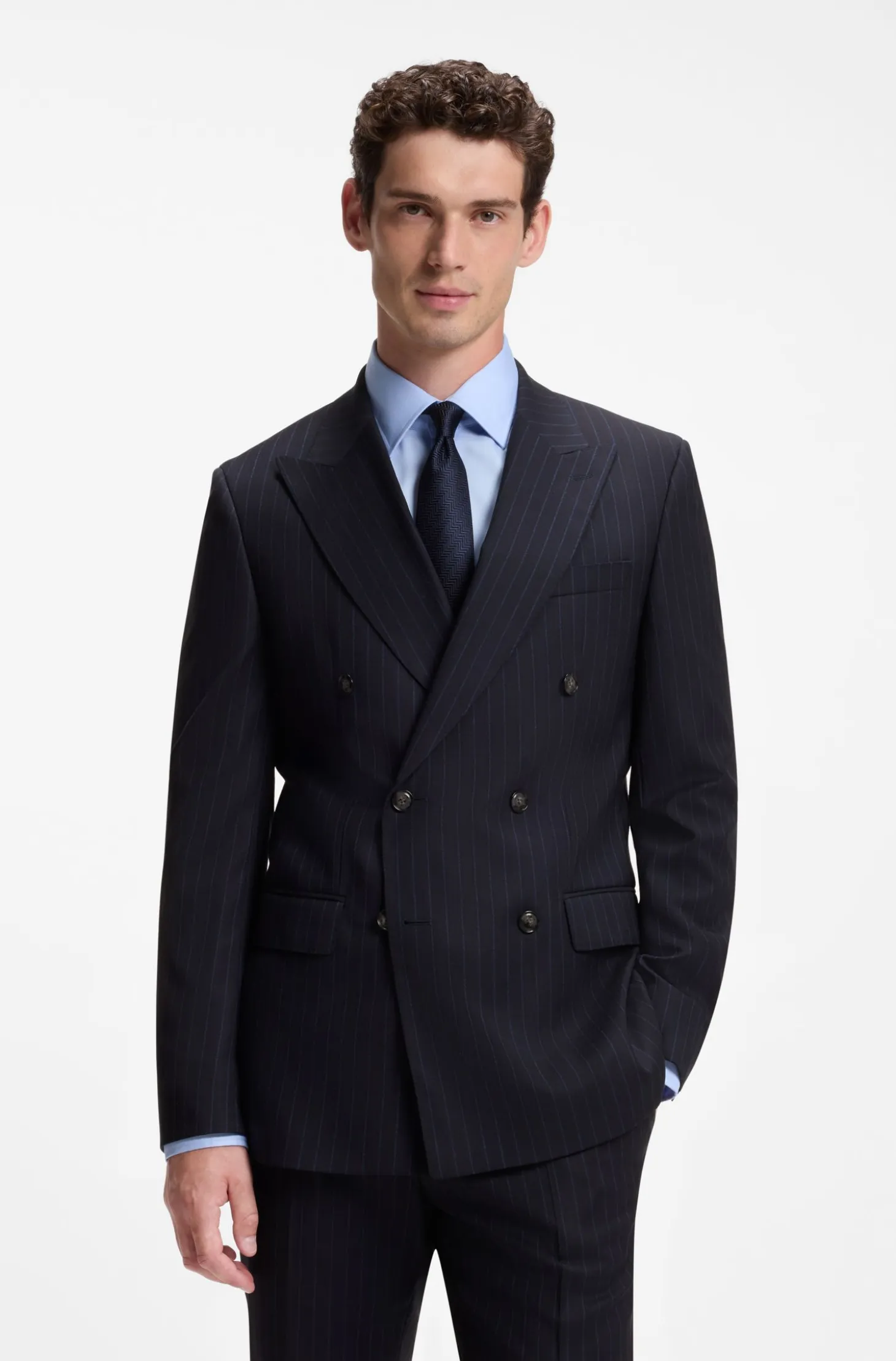 Two-piece slim-fit suit in striped stretch wool