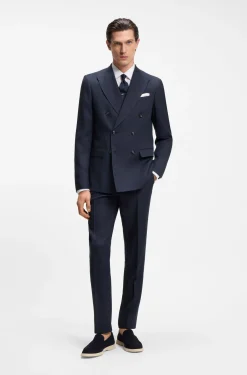 Two-piece slim-fit suit in striped linen and wool