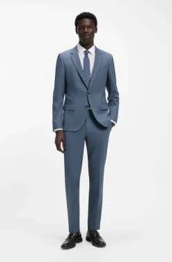 Two-piece slim-fit suit in wool-blend poplin