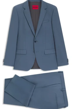 Two-piece slim-fit suit in wool-blend poplin