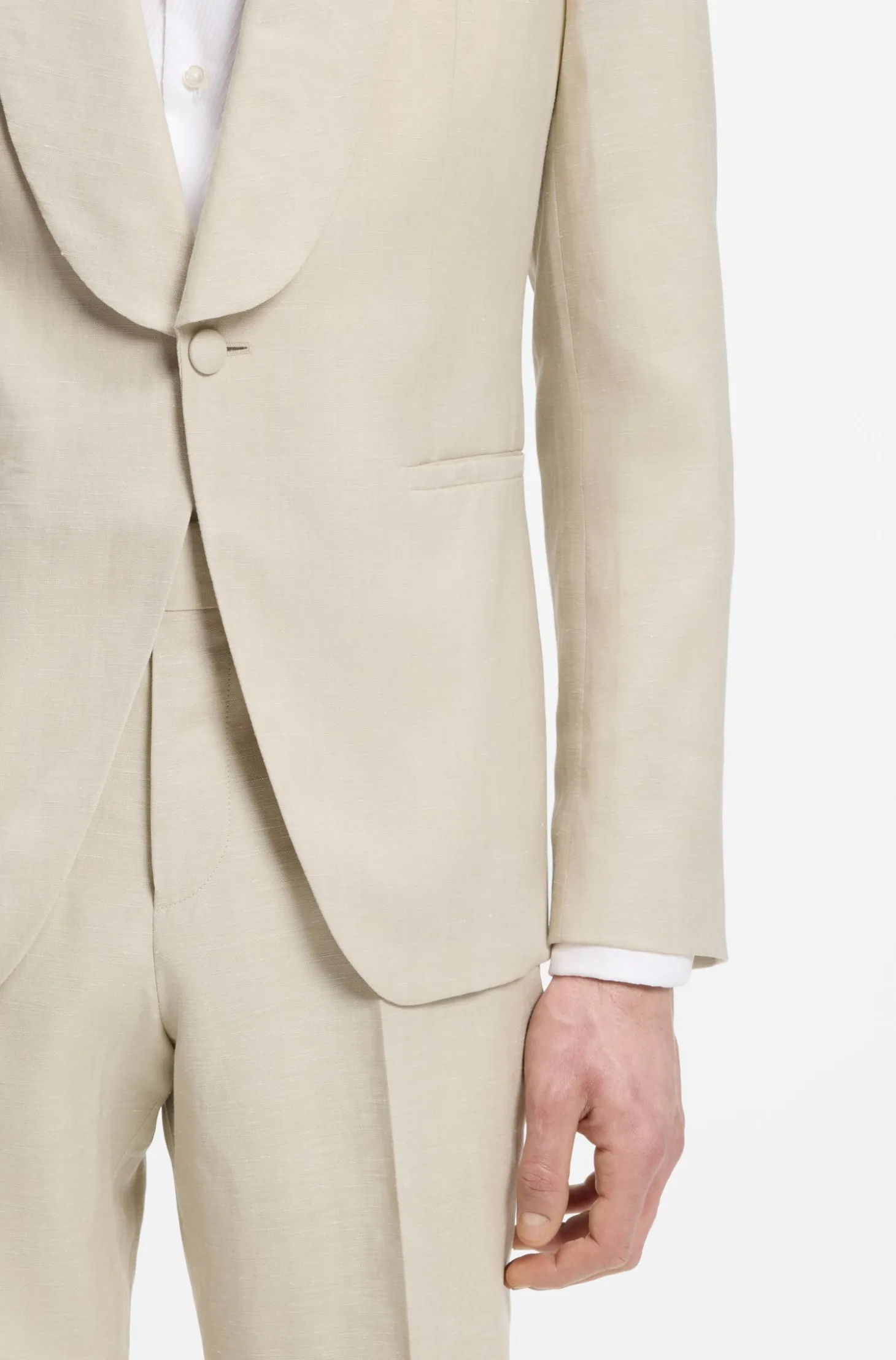 Two-piece slim-fit tuxedo suit in virgin wool and linen