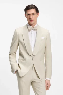 Two-piece slim-fit tuxedo suit in virgin wool and linen
